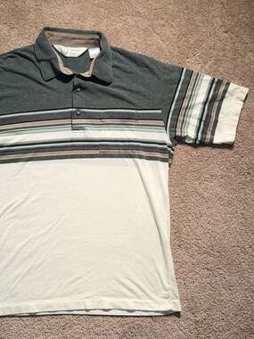 Vintage Palmland Club Polo Shirt Men's Large Gray Green Knit Striped Mob Old Mon
